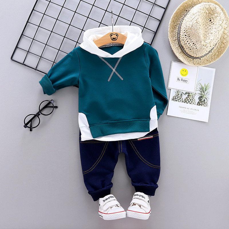 2-piece Casual Splice Hooded Sweatshirt and Pants Set