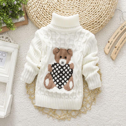Bear Pattern Turtleneck Sweater for Toddler Girl